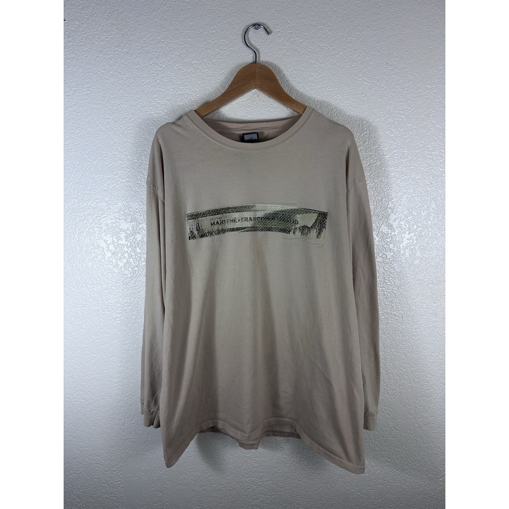 Marithé François Girbaud Long Sleeve T-Shirt Mens Medium Beige Graphic